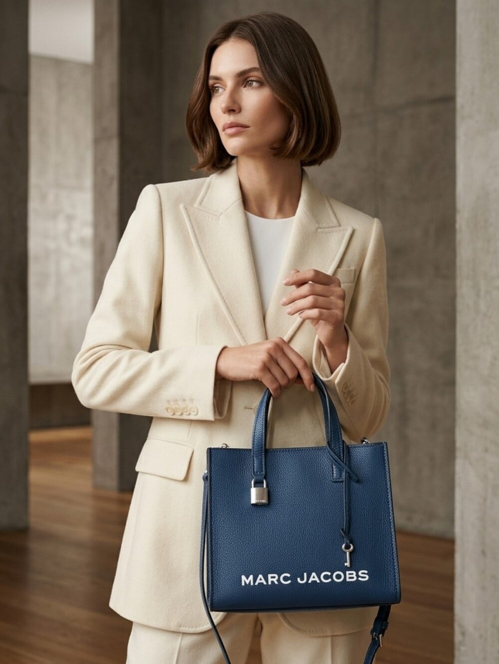 Marc Jacobs Mini Azure Blue  Leather Tote Bag with Logo